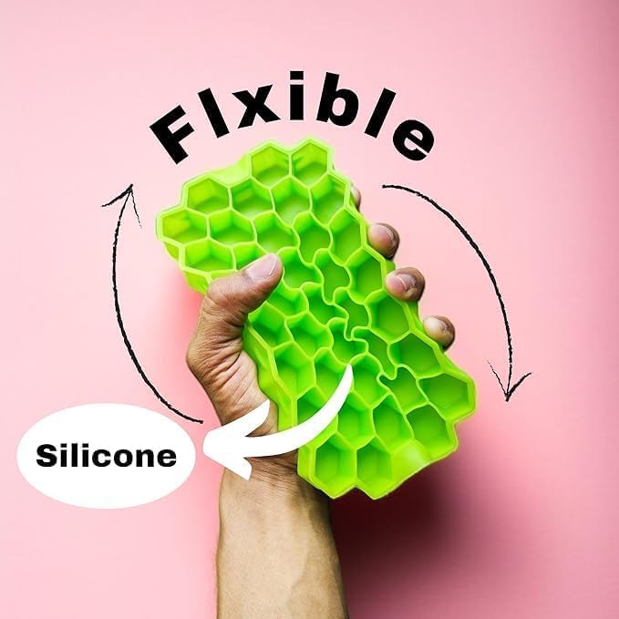 Image of Ice Cube Tray Silicone for Freezer Honeycomb 37 Cavity Ice Cube Mould Flexible Tray for Freezer, Chocolate Cake Maker, Ice Trays for Chilled Drinks, Reusable (Pack of 1)