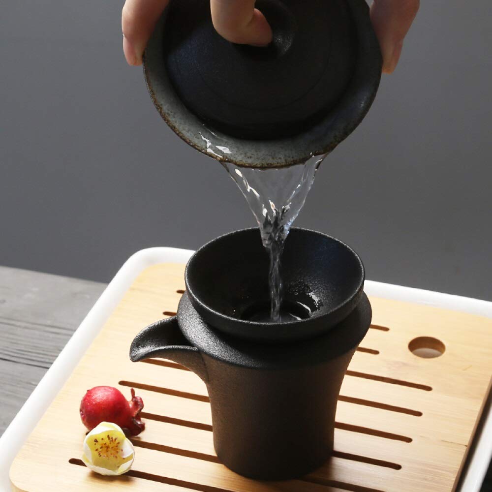 Ensemble complet de service à thé Grès noir carbone Kung Fu tasse à thé avec coffret cadeau (bol à trois pièces), service à thé rétro décoration