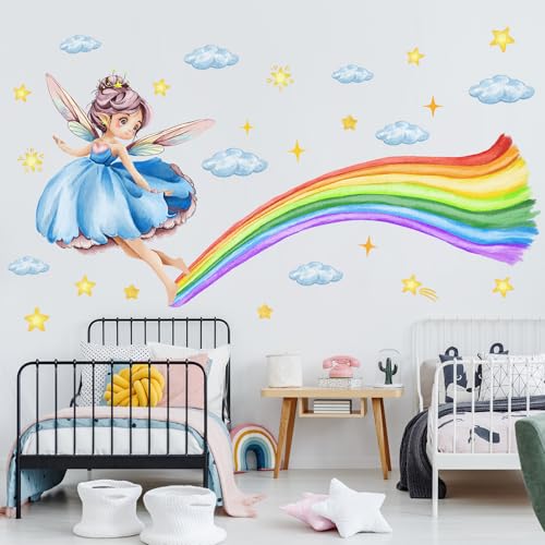 Vinilos decorativos de arcoíris mágico con hadas y nubes miniatura 3