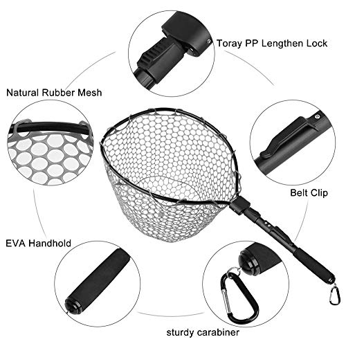 Aikenr Folding Fishing Net, Fly Fishing Landing Net Soft Rubber Safe Catch And Release, Aluminum Alloy Frame And Comfortable Eva Handle With Sturdy Carabiner #TOP2