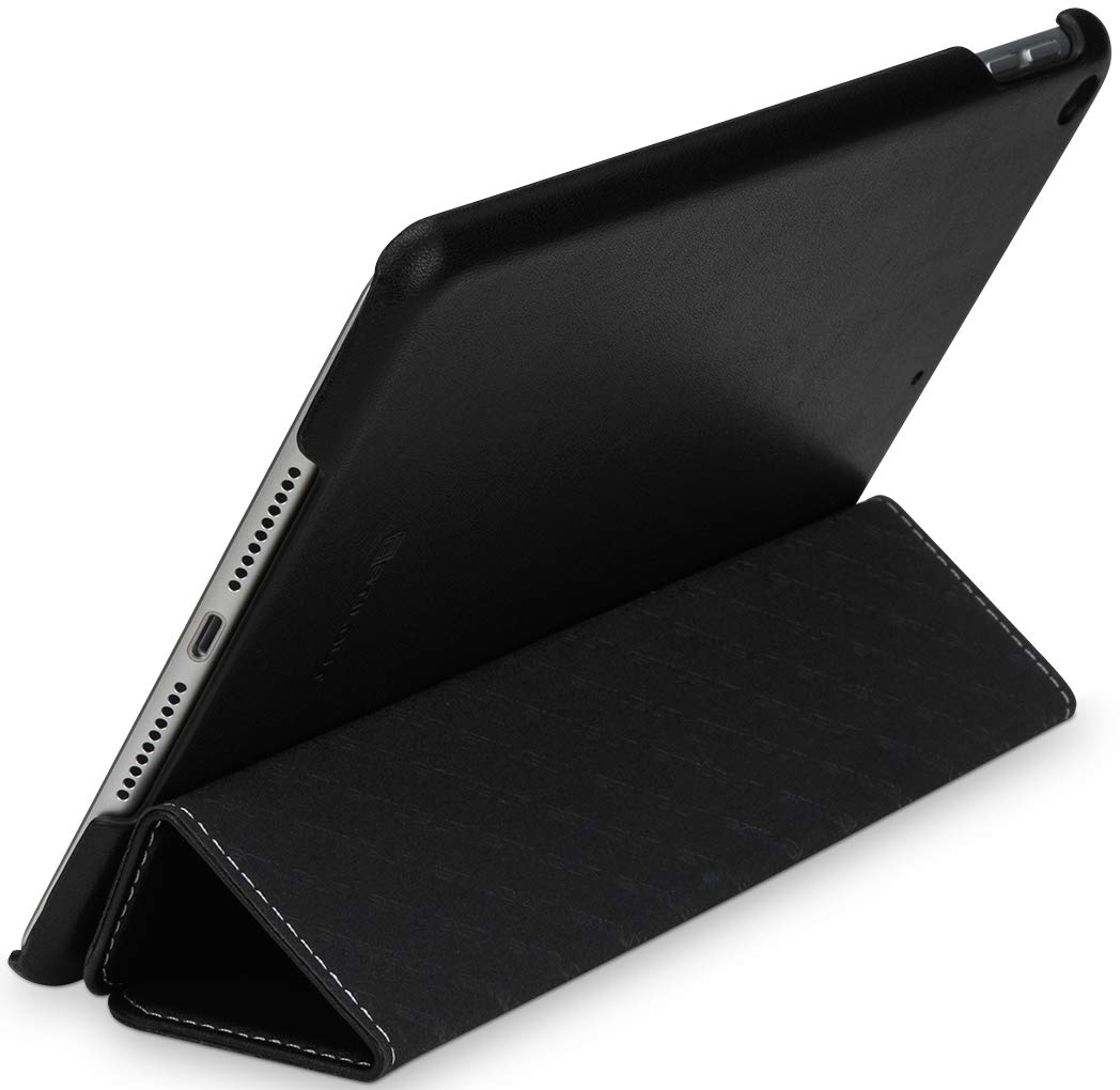 StilGut Echt Leder Hülle Kompatibel mit Apple iPad mini 5 (7,9 Zoll 2019), Couverture Smart Cover mit Standfunktion, Schwarz Nappa
