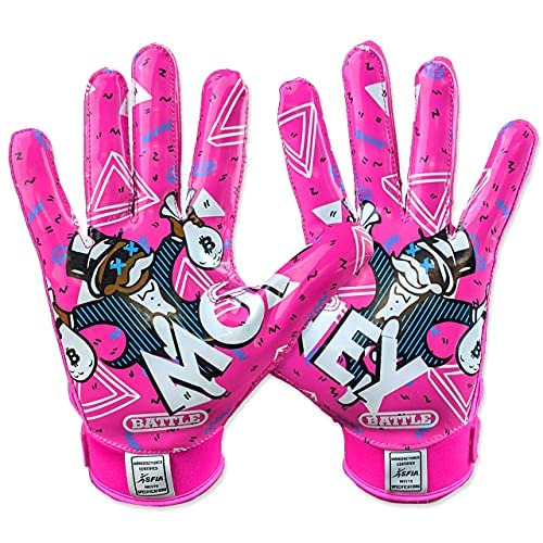 Battle Sports Money Man 2.0 Wide Receiver Football Gloves - Adult And Youth Football Gloves - Ultra Grip Gloves - Youth Small, Neon Pink #TOP2