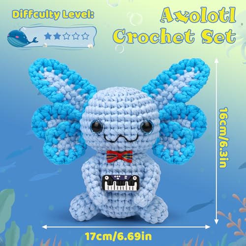 Image of Pnytty Crochet Kit for Beginners, Blue Axolotl Crochet Starters Kit