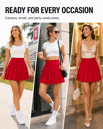 Image of Shestellar Pleated Skirts for Women High Waist A-Line Mini Tennis Skater Skirt Casual Basic School Uniform Cheerleader