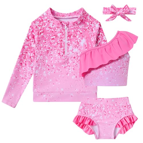 Image of Baby Toddler Girls Swimsuit 4 Piece Bathing Suit Long Sleeve Rash Guard Sets 12 Months-7 Years