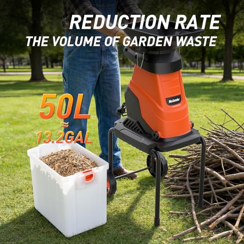 Image of MAXLANDER 15-Amp Electric Wood Chipper Shredder, 1.78-Inch Cutting Capacity, 15:1 Reduction Ratio, Yard Mulcher with 50L Collection Bin, Corded Garden Shredder for Branches & Twigs