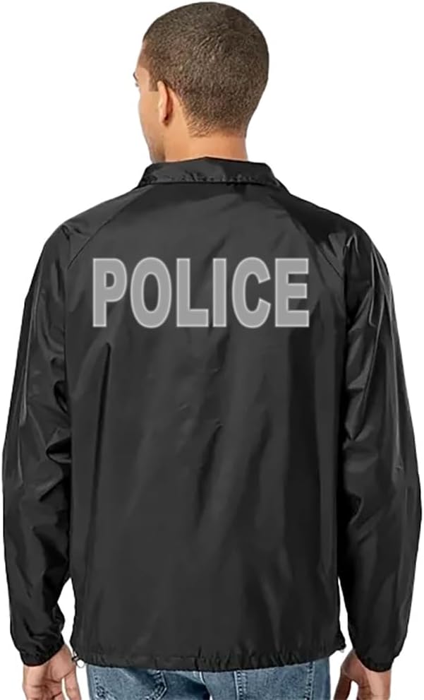 Service and First Responders Coach Jackets Collection One Event Staff Windbreaker Police Security Constable (US, Alpha, XX-Large, Regular, Regular, Police - Black with High Visibility Logos)