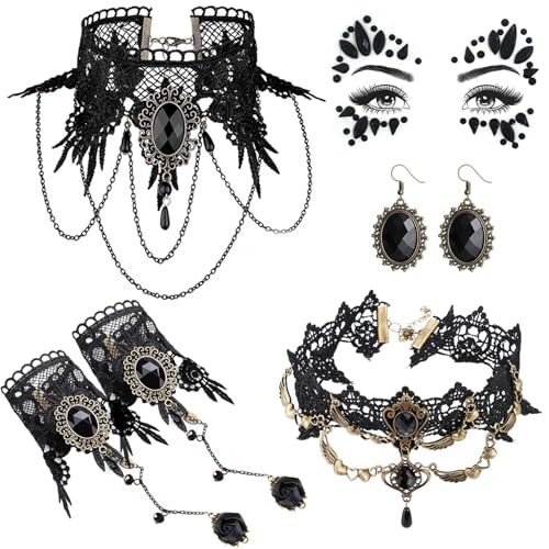 Forbabe Halloween Halskette, Gothic Kette Armbänder, Vampir Accessoires Damen, Gothic Choker set für Halloween Kostüm Damen