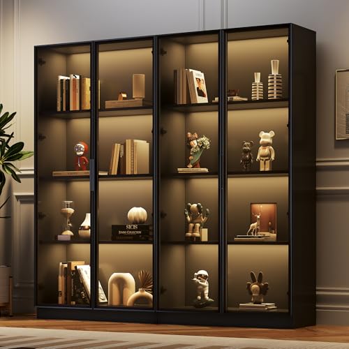 Kelodan Vitrina de cristal de 4 puertas con...