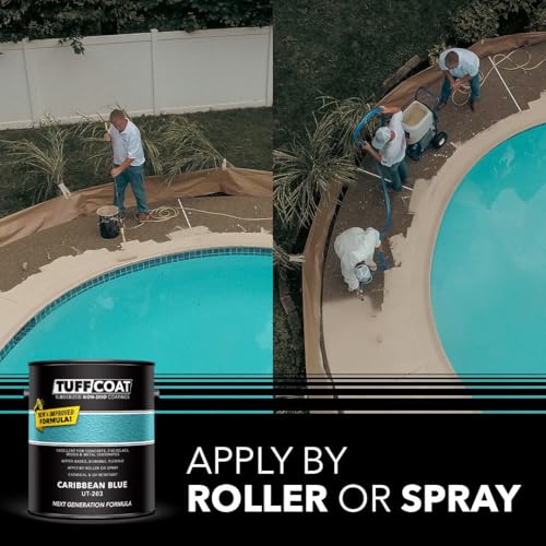 Image of Tuff Coat Medium Texture Rubberized Non-Skid Deck Coating - Textured Non-Slip Safety Surface for Pool Decks, Docks, Boat Ramps, Patios, Walkways & High-Traffic Areas (UT-203 Caribbean Blue 1-gallon)