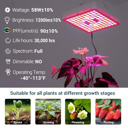 Image of GT-Lite Plant Growing Lamps, Garden LED Grow Light, Wide Spectrum Grow Flat Light Promotes Plant Growth, Damp Rated, Equivalent for 300 Watt