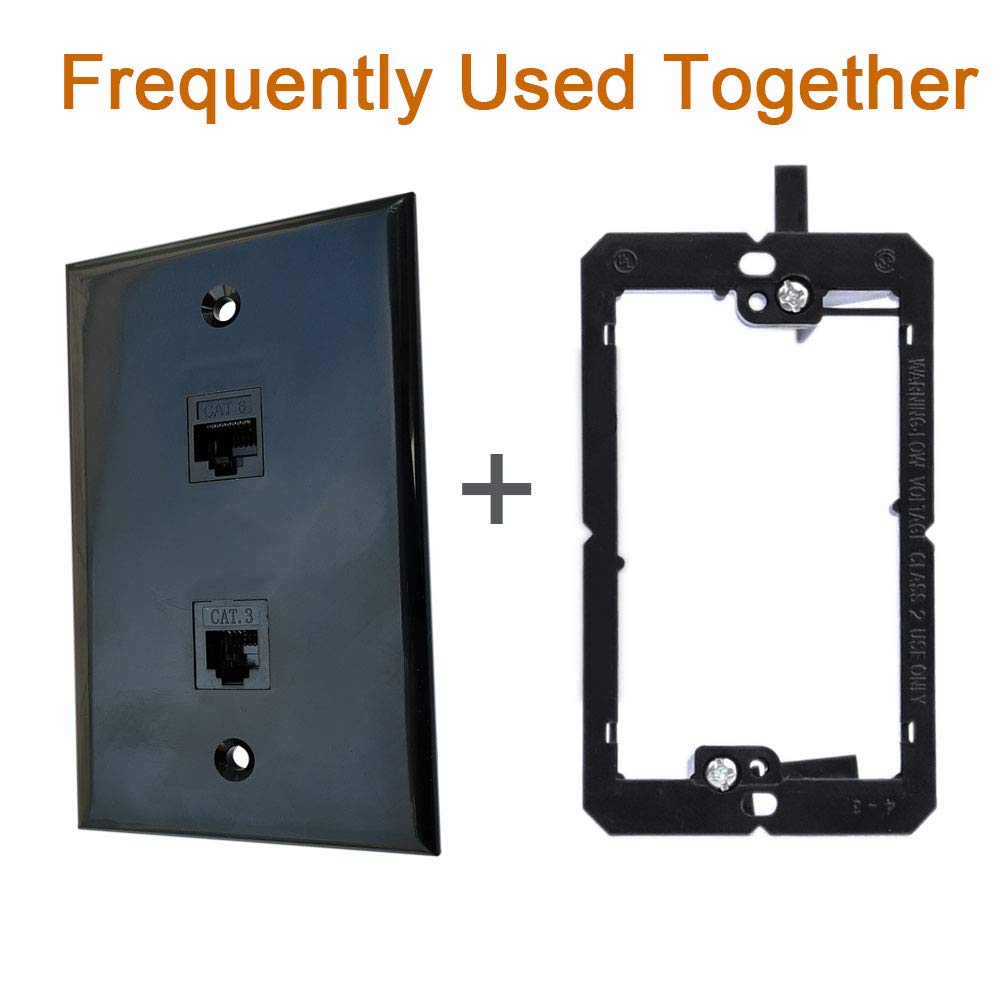 Plaque murale pour prise de téléphone Ethernet - Noir - Single Gang CAT6 RJ45 et RJ11 CAT3 - Pour câble Ethernet CAT7/CAT6/CAT5e et ligne téléphonique