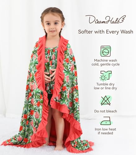 Image of Premium Baby Blankets, Soft Viscose from Bamboo Blanket for Girls, Nursery Crib Bedding Quilt for Newborn and Toddler, Ruffle Blanket Cooling for Hot Sleepers, 50''x50'' Flamingo