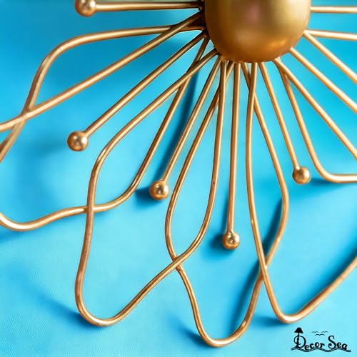 Image of DECOR SEA Gold Metal Wall Decor Three Piece Wall Art Metal Flower Wall Decor Sculpture For Living Room Bedroom Elegant Floral Hanging Home Decore Set Of 3