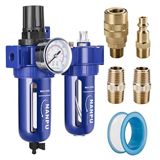 NANPU 1/2" NPT Compressed Air Filter Regulator Lubricator (FRL), Zinc Alloy, 5 Micron Brass Element, 0-150 psi Gauge, Quick Release Bowl, Manual Drain, Metal Bracket