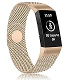 AK Stainless Steel Replacement Bands Compatible for Fitbit Charge 3 / Fitbit Charge 3 SE Bands, Metal Mesh Breathable Sport Wristband Loop with Adjustable Magnet Clasp (01 Rose Gold, Small)