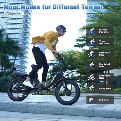 Image of Wildeway Folding Electric Bike for Adults,2000W Dual Motor Ebike 20x4.0 Fat Tire All-Terrain 28MPH,48V 32Ah /60Ah Removable Battery,7-Speed,Dual Hydraulic Disc Brake,City Commuting Delivery Bicycle