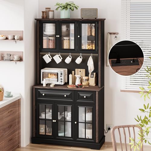 Nivisre LED Kitchen Pantry Cabinet with Power Outlet, Large Kitchen