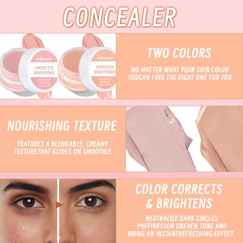 2 x 10g Under Eye Brightener Corrector + Pincel Corrector, Color-Correcting Eye Brightener, Corrector Ojeras, Corrector Hidratante de Ojeras, Corrector de Cuidado de los Ojos - imagen 5