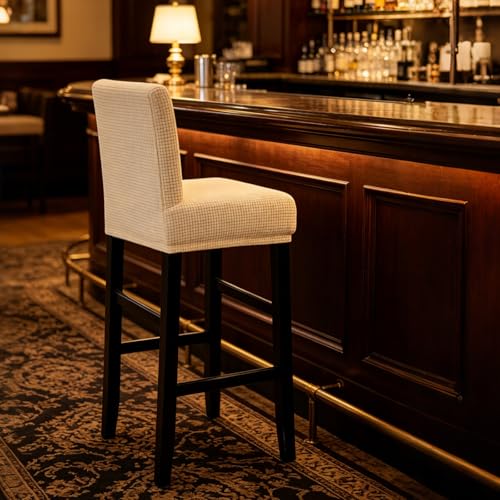 Image of YISUN Waterproof Bar Stool Covers, Stretch Barstool Slipcovers with Backs, Removable Washable Pub Tall Chair Slipcover, Counter Chair Seat Protector Cover, Jacquard Beige 2 Pack
