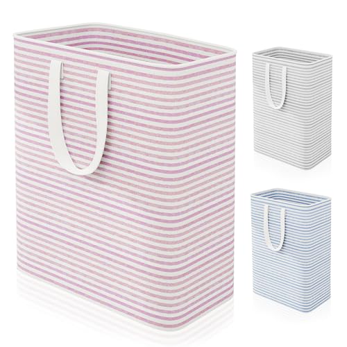 Caroeas 100L Laundry Bin, Collapsible Laundry Basket for Easy Storage, Freestanding Washing Baskets for Dirty Clothes with Reinforced Long Handles, Waterproof Slim Laundry Hamper for Baby, Red