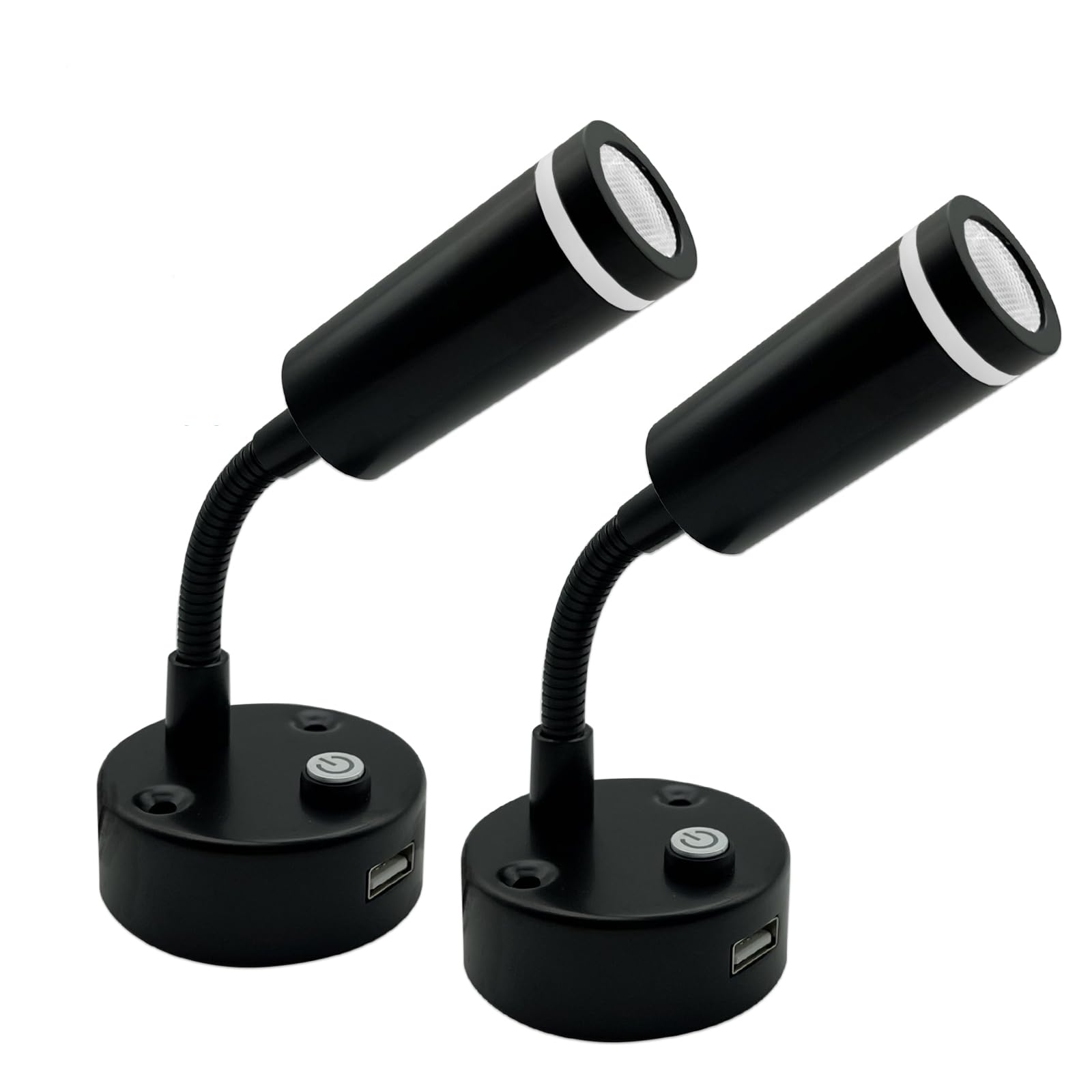 Dream Lighting Liseuse LED 12v avec USB, Applique LED Bicolore 2W Blanc Chaud Dimmable 3000K et Bleu, Spot 12V LED pour Camping Car Bateau Caravane Lot de 2