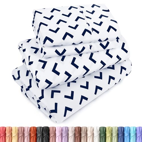 Image of Utopia Bedding Queen Sheet Set, Soft Microfiber 4 Piece Bed Sheets with 15 inch Deep Pocket - Easy Care Brushed Microfiber (Arrows - Navy)