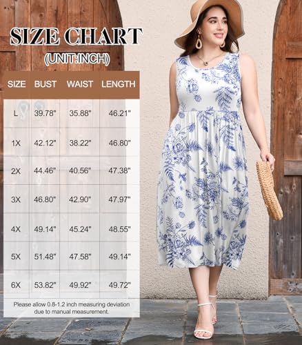 Image of LARACE Women's Plus Size Sleeveless Maxi Dress Casual Crew Neck Pleated Flowy Long Dresses with Pockets L-6XL