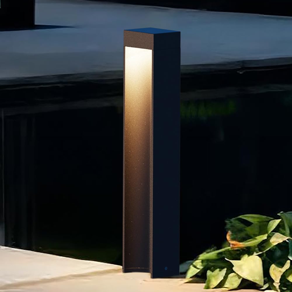 HELCEKOU Black Bollard Lighting Fixture Modern Landscape Path Light Exterior Waterproof Floor Lamp Aluminum Pathway for Villa Yard Porch Patio Blacony Lawn