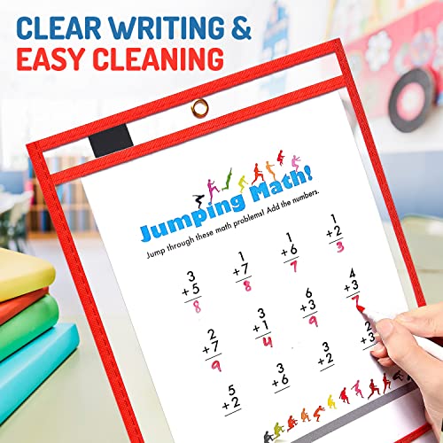 BONBELA Dry Erase Pockets 30 Pack - 10 x 13 Reusable Dry Erase Pocket Sleeves for Work & School Worksheets - Heavy Duty Clear Pocket Sleeves - Quickly Wipe to a Flawless Clean (Multicolor) by Bonbela - Image 2
