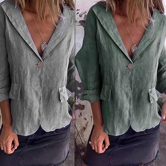 Southwestm Cotton and Linen Casual Lapel Single-Button Thin Coat,Summer Cotton Blazers Linen Jackets for Women Lightweight4