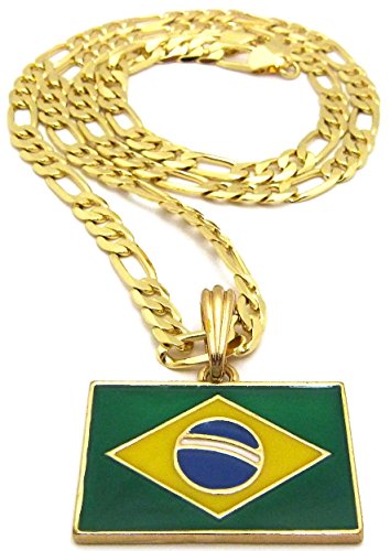 Gwood Brazil Flag Small Pendant With 24 Inches Long Figaro Necklace Gold Color #TOP2