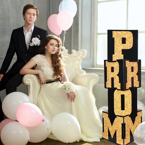 Queekay 8 Pcs Prom Column Standup Photo Booth Decorations 2026 Prom Backdrop Balloon Boxes Cardboard Decoration Column for Party College, 11.8 x 44.9 Inch(Gold, Black) by Queekay - Image 4