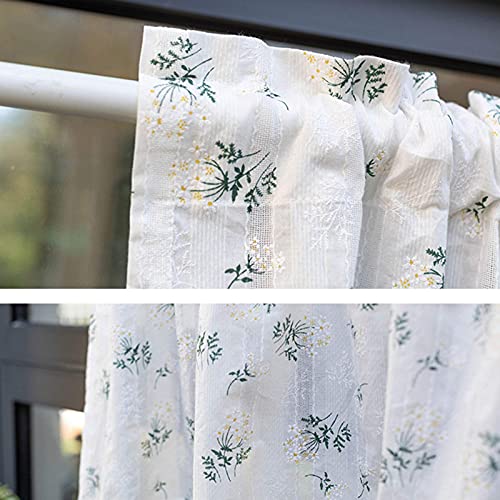 Cortinas de lino de algodón cortas con elegantes bordados para dormitorio 7