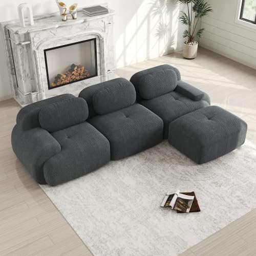 vutizal Sofá esquinero de 3 plazas, modular, sin montaje, apto para mascotas, ergonómico, con reposabrazos, parte inferior antideslizante, para salón, color gris