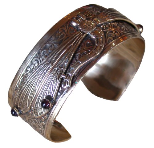 Elaine Coyne Collectible Artwear Dynamic Dragonfly Cuff Bracelet - Usa Made - Amethyst And Garnet - Usa Made #TOP17