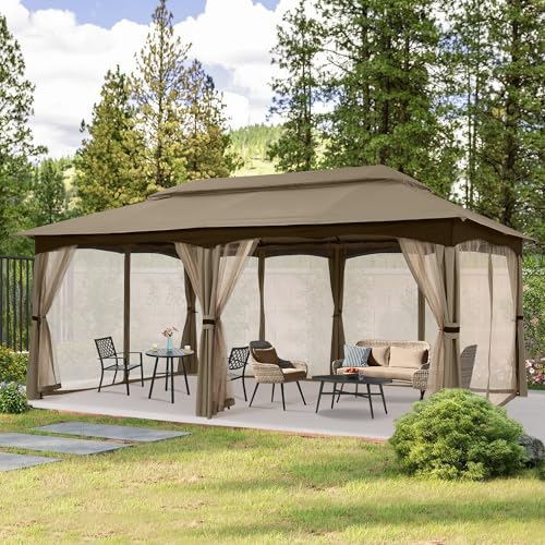 MASTERCANOPY Outdoor Patio Gazebo for Garden with Upgrade Steel Frame and Netting Walls (10x20,Khaki) - Image 8