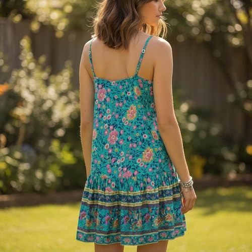 Image of Watoriwa Women Summer Boho Mini Dress | Spaghetti Strap, Sundress, Beach, Casual, Coverup