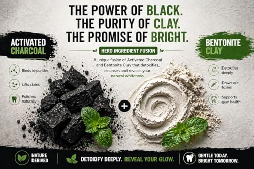 Image of BENTODENT TOOTHPASTE Activated Charcoal Toothpaste -Teeth Whitening, Cavity Protection - Natural Toothpaste, No Fluoride & No SLS (100 Grams)