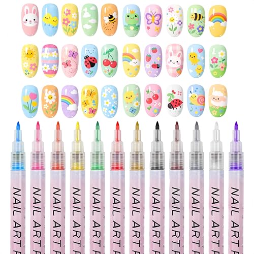 Image of Nail Art Pens Set, 12 Color 0.7 MM Nail Art Markers Nail Polish Pens Drawing Painting Point Liner Painted Kit, Waterproof and Quick-drying Nail for DIY Design Manicure Tools