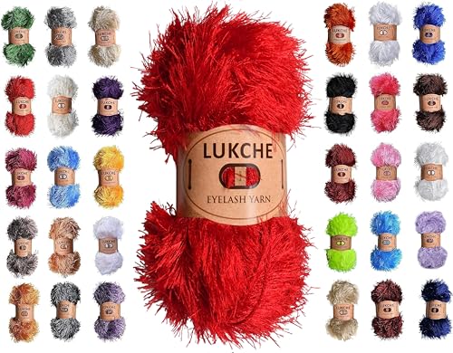 Image of Eyelash Fun Fur Yarn Premium 100% Polyester 164 Yds (150 Mt), 3.53 Oz (100 Gr) Colorful Crochet Yarn Dıy Hand Knitting. (Red, 1 Skein)