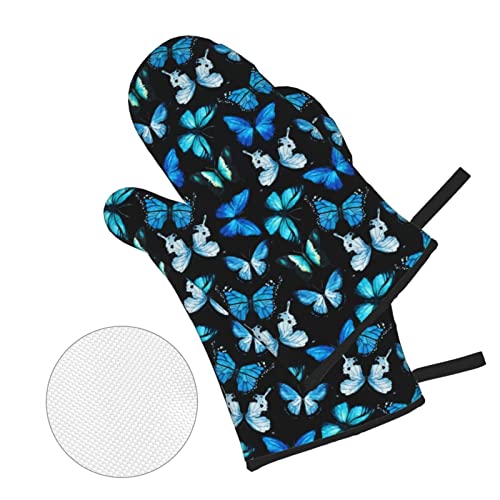 Purple Blue Butterfly Oven Mitts And Pot Holders Sets 4 Pcs Heat Resistant Pads Non-Slip Bbq Gloves For Kitchen,Cooking,Baking,Grilling #TOP2