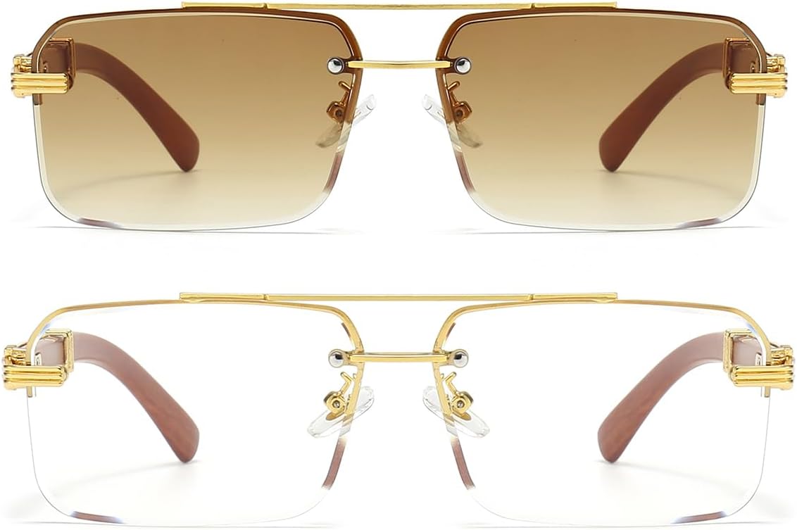 JOVAKIT Trendy Square Sunglasses for Men Women Semi Rimless Frame Shades 90s Vintage Retro Sun Glasses UV400 Protection