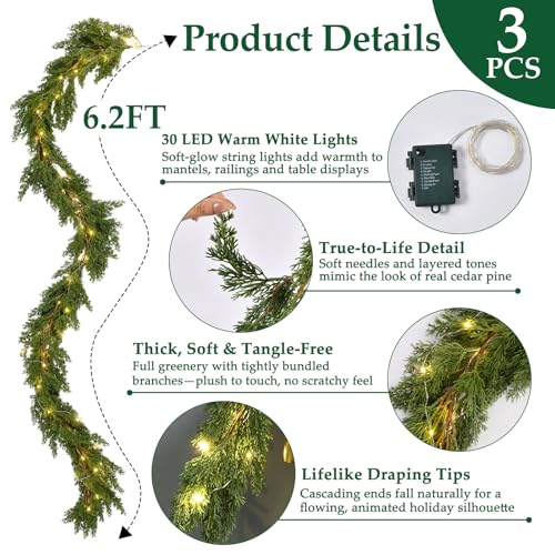 Norfolk Pine Garlands with Light,(6,2 FT) Tree Garland Christmas Decor by Art-JSThua - Used condition - Image 3