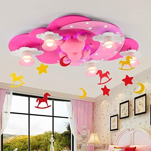 LXSEHNCreative Children Girl Princess Lights Bedroom Living Room LED Ceiling Light Cartoon Baby Room Stars Moon Pendant Cute Little Bear Chandelier/84cm*43cm*40cm