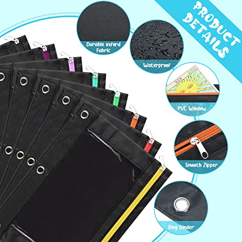 Leinuosen 64 Pack Black Pencil Pouch Bulk for 3 Ring Binder, Pencil Cases with Colored Zipper and Clear Window Storage Bag for Office, Back to School Classroom Supplies - Image 3