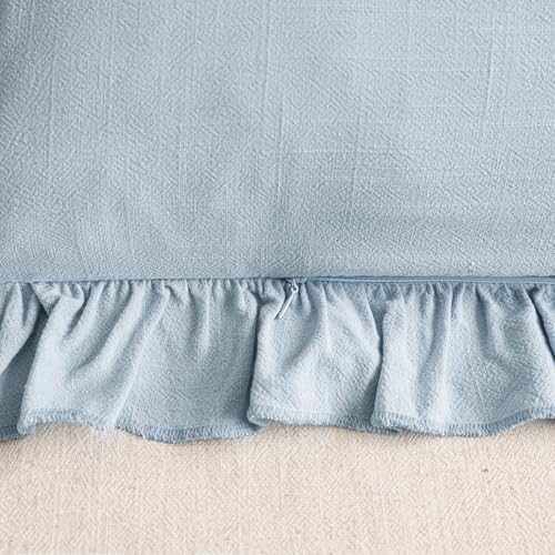 Image of Foindtower Set of 2 Decorative Linen Fringe Ruffle Throw Pillow Covers Soft Boho Farmhouse Cushion Cover Cozy Accent Retro Pillowcase for Couch Sofa Bed Living Room Home Decor,20x20 Inch,Sky Blue