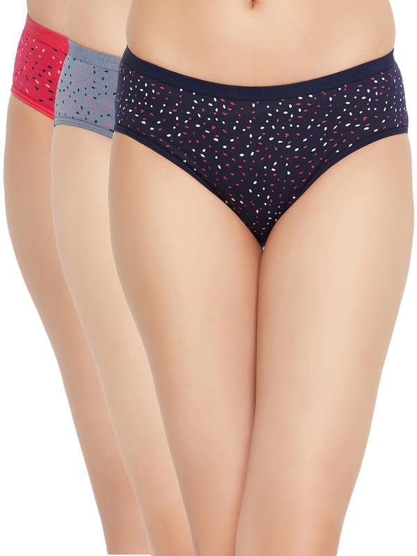 clovia Women's Pack of 3 Cotton Spandex Low Waist Outer Elastic Bikini Panty in Multicolor-picture-11
