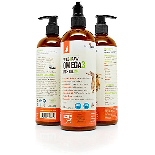 NutriLove Fish Oil for Dogs 16oz - Large & Small Dog and Cats - Omega 3 6 9 Fatty Acids Higher Than Salmon Oil - Wild Supplement - Dry Skin, Healthy Coat, Heart, Immune System, Joints - Made in USA