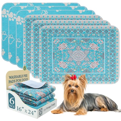 Image of Homimp Washable Pee Pads for Dogs, 6 Pack Reusable Puppy Pads Waterproof, Absorbent and Leakproof Dog Pee Pads, Non Slip Puppy Training Pads, Pet Mat for Floor,Crate,Couch,Whelping,Blue, 16 inchx24 inch